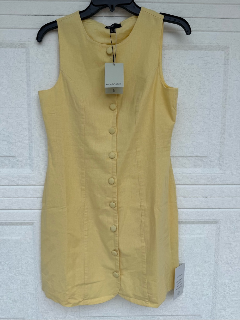 Nobody's Child Yellow Linen Shift Dress Round Neck Button Front Size 4 NWT